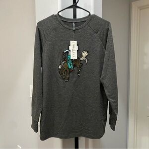 TWO 2 FLY Sweatshirt Sz Small Fleece Lined Crewneck Pullover Cowboy Western NWT